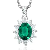 Natural Emerald and Diamond Necklace in 18k White Gold (G, SI2, 1.62 cttw) Certificate of Authenticity