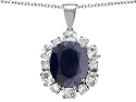 6.55 cttw 925 Sterling Silver 14K White Gold Plated Genuine Oval Black Sapphire Pendant - gold-plated