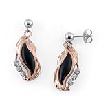 Black Coral Earrings with Diamond in 14K Rose Gold