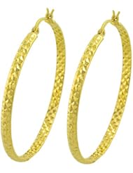 14 Karat Yellow Gold 3x40-mm Diamond-cut Hoop Earrings