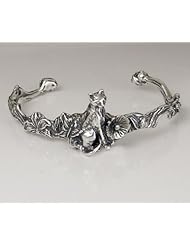 A Contented Cat Sterling Silver Cuff Bracelet Heavy Weight