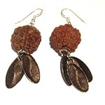 Seed Earrings 05 Dangle Rudraksha Holy Brown Metal Charm Gold Silver Crystal Healing Gemstone 2.8
