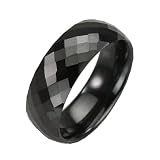 Black Tungsten 8mm Diamond-Shape Faceted Comfort Fit Domed Band Ring