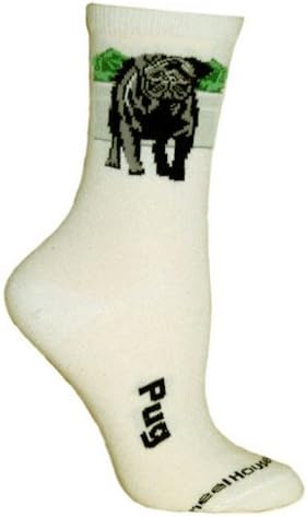 Wheel House Designs - Pug (Black) on Ivory Socks - 9-11