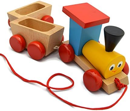 Handcrafted Wooden Pull Along Train with Caboose