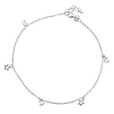 Sterling Silver 925 Ankle Bracelet Anklet Moon Stars Celestial Charms - Nickel Free