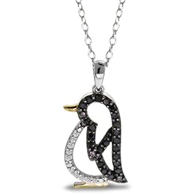 10k Two-Tone Black and White Diamond Penguin Pendant (1/4 cttw), 18
