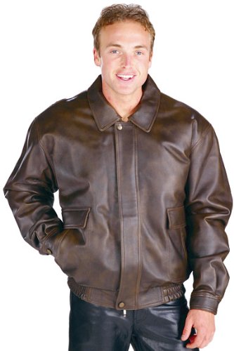 Mens Classic Aviator Distress Brown Bomber Jacket