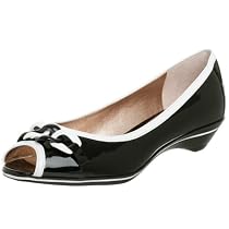 Arturo Chiang Women's Blige Casual Peep Toe Flat,Black/White,6.5 M