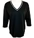 Christine Alexander Crystal Lines 3/4 Sleeve, V-Neck Top Accented With Swarovski Crystals - Black