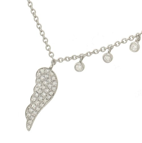 Angel Wing Pendant with Diamond Drops on Chain .25cttw
