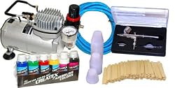 MASTER Multi-Purpose AIRBRUSH Kit With Airbrush Depot 1 Year Warranty Tankless Compressor and 6 Foot Air Hose Set, Createx Paint, Mixing Sticks & Cups