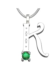 Sterling Silver Letter K - May Emerald Birthstone 18 Inch Necklace