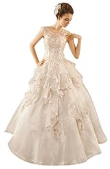 Chiffon/Taffeta/Tulle Crystal Applique Crystals Beaded Lace Cap Sleeves Quinceanera Dress 