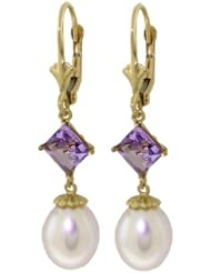 14k Gold Leverback Earrings with Genuine Pearls & Amethysts