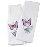 White Cotton Hand Towel With Embroidered Butterfly, Set Of 2