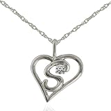 10k White Gold and Gemstone Choice S Initial Pendant, 17