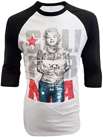Tattooed Marilyn Monroe California Republic Bear Base Ball Tee White/Black L