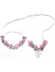 Sister Charm Bracelet and Necklace Gift Set Girls Pandora Style Gift Boxed