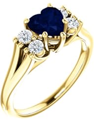 14K Yellow Gold 6.00x6.00mm Heart Cut Chatham Created Sapphire and Diamond Ring -- LIFETIME WARRANTY