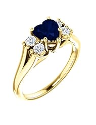 18K Yellow Gold 6.00x6.00mm Heart Cut Sapphire and Diamond Ring -- LIFETIME WARRANTY