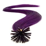 25 Strands Straight Micro Ring Links Locks Beads Keratin Stick I Tip Remy Human Hair Extensions Purple Color 0.75g Per Strand
