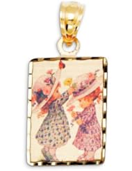 New Flower Girls Child 14k Yellow Gold Square Pendant