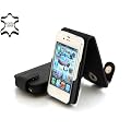 Exklusive Ledertasche aus glattem Leder mit schwarzen N�hten f�r Apple iPhone 4, 4S (16, 32 & 64GB) aufklappbar in Schwarz von StilGut