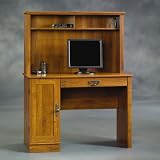 Sauder Harvest Mill Wood Computer Desk with Hutch in Abbey Oak