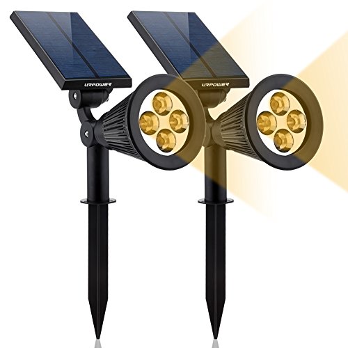 Solar Lights, URPOWER 2-in-1 Solar Powered 4 LED Adjustable Spotlight Wall Light Landscape Light Bright and Dark Sensing Auto On/Off Security Night Lights for Patio Yard Driveway Pool – Warm White (2)