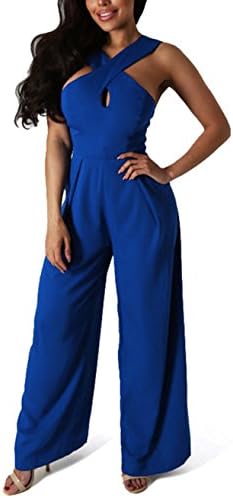 Ashmaq Womens Spaghetti Strap Criss Cross Long Pant Jumpsuit Rompers Playsuit Blue