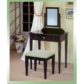 Contemporary Cappuccino Finish Desk and Chair Vanity Set