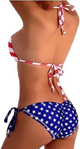 Lobikin Women's Two-Piece Stars and Stripes Padded American Flag Swimwear Bikini Set