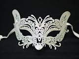 Venetian White Mask w/ Metal Fox Laser-cut and Crystals