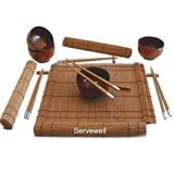 Hardwood Oriental 4 Place Serving Set