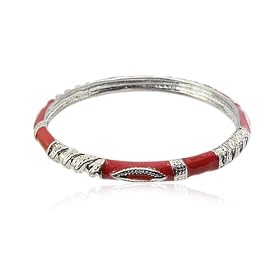 Silver Orange Textured Bangle Bracelet Fashion Bracelet