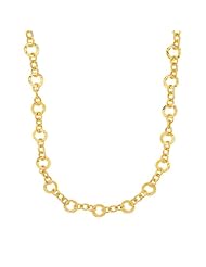 14K Yellow Gold Polished and Dual Textured Round Link Necklace