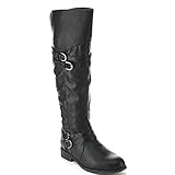 Top Moda FAY-42 Women's Over The Knee Buckle Riding Boots, Color:BLACK, Size:7.5