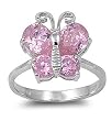 Sterling Silver and Rhodium Plated Ring with Pink CZ - Butterfly - 15 x 3 mm (Sizes 4-10)