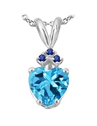 1.63 Ct Heart Shape Swiss Blue Topaz Blue Sapphire 925 Sterling Silver Pendant