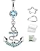 (1pc Aqua) 316L Surgical Steel Gemmed Anchor Dangle Navel Ring(Sold Individually)