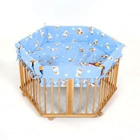Wooden playpen hexagonal height adjustable blue