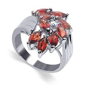 KKR030 .925 Sterling Silver Marquise Shaped Garnet Gemstone Polished Finished Band Leaf Ring Size 5.5, 6, 6.5, 7, 8, 8.5, 9: Jewelry