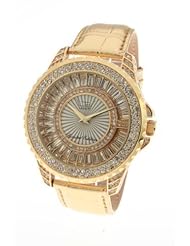 LTD Watch Unisex Limited Edition Pave Collection Watch LTD 270110 With Full Pave Hand Set Crystal Dial and Genuine Gold Leather Strap