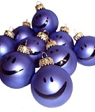 Set of 9 Purple Smiley Face Glass Ball Christmas Ornaments 1.25 #93820