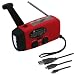 Ambient Weather WR-088 Emergency Solar Hand Crank AM/FM/NOAA Weather Radio, Flashlight, Cell Phone Charger (Red) with Cables