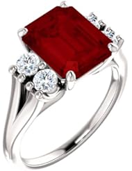 10K White Gold 10.00x8.00mm Emerald Cut Chatham Created Ruby and Diamond Ring -- LIFETIME WARRANTY
