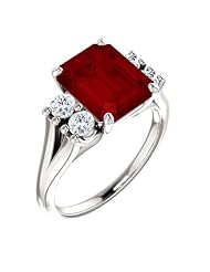 18K White Gold 10.00x8.00mm Emerald Cut Chatham Created Ruby and Diamond Ring -- LIFETIME WARRANTY