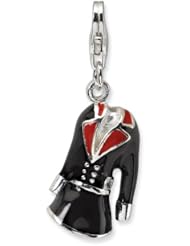 Sterling Silver 3 D Black & Red Enameled Coat with Lobster Clasp Charm