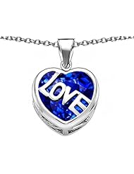 Original Star K (tm) Large Love Heart Pendant with 15mm Heart Shape Created Sapphire in 925 Sterling Silver